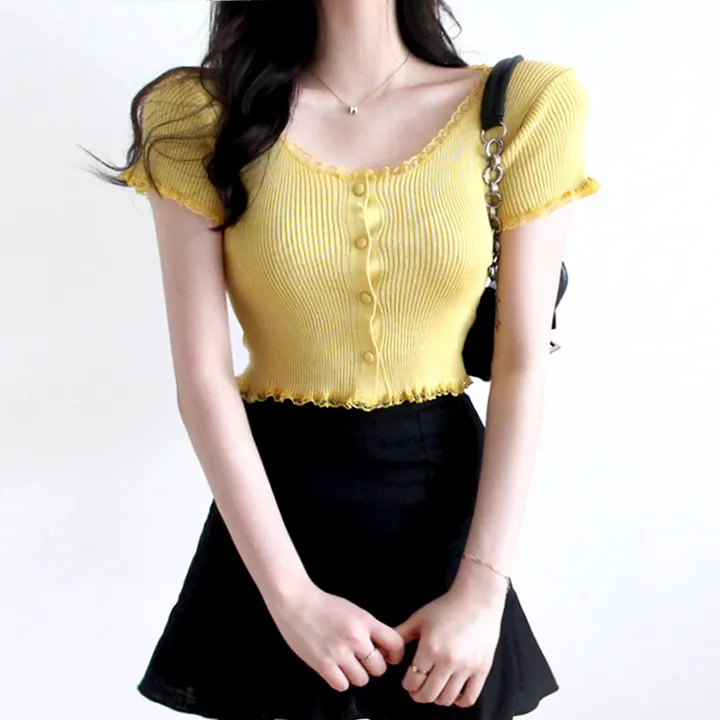 [예쁜핏!!레이스가디건] 골지 레이스 크롭 반팔가디건 유넥 U넥 니트가디건 여름가디건 볼레로 러플 발레코어 프릴 스퀘어넥 상세 이미지 3