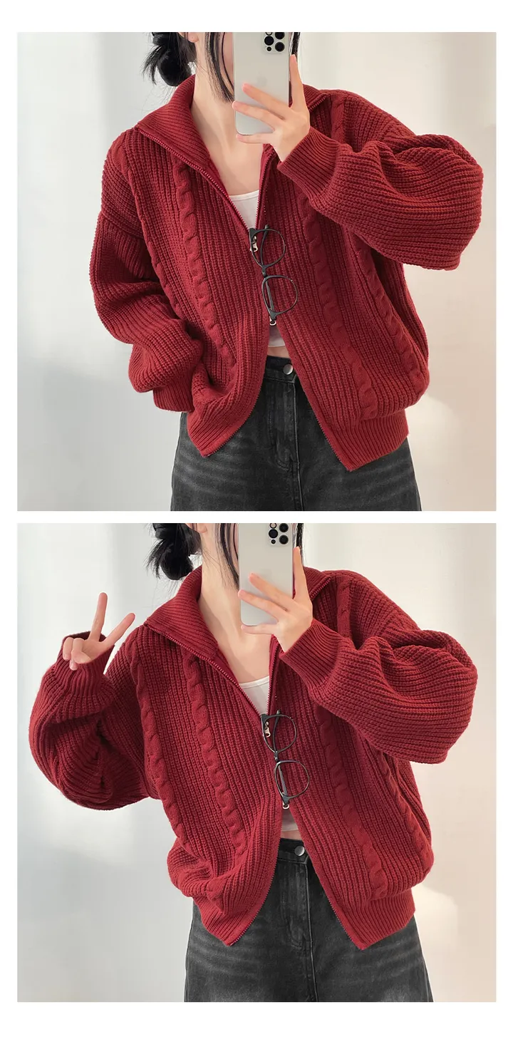 [도톰따뜻🧶아방핏]폭닥 투웨이 하이넥 루즈핏 꽈배기 니트 집업(5color) 상세 이미지 23