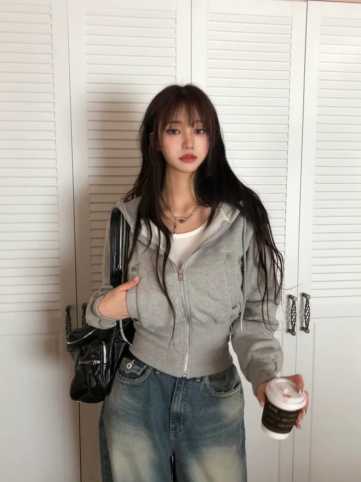 [당일발송🚀/허리보정!] 밴딩 포켓 크롭 후드집업 슬림핏 집업 상세 이미지 26