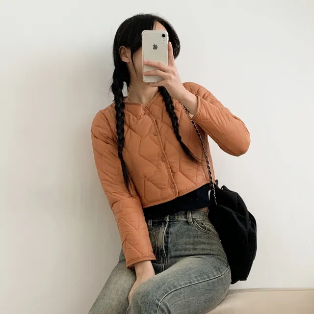 [기본/퍼]2사이즈 베이직 가벼운 똑딱이 크롭 숏 엠보 누빔 이너 경량패딩(6color) 상세 이미지 16