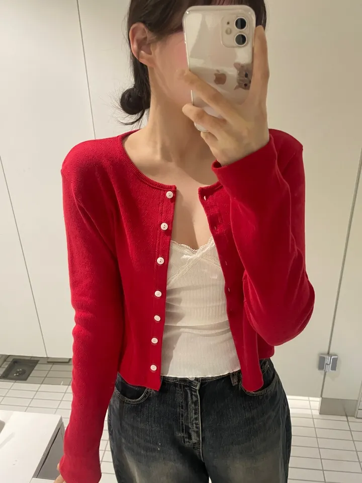 로렌 플라워 펀칭 크롭 라운드 가디건 상세 이미지 2