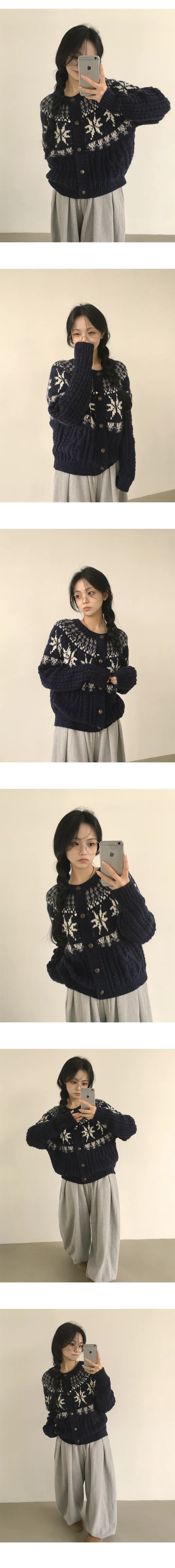 [겨울감성⛄/도톰,아방핏] 빈티지무드 가득, 노르딕 패턴 꽈배기 루즈핏 니트가디건 (2color) 상세 이미지 10
