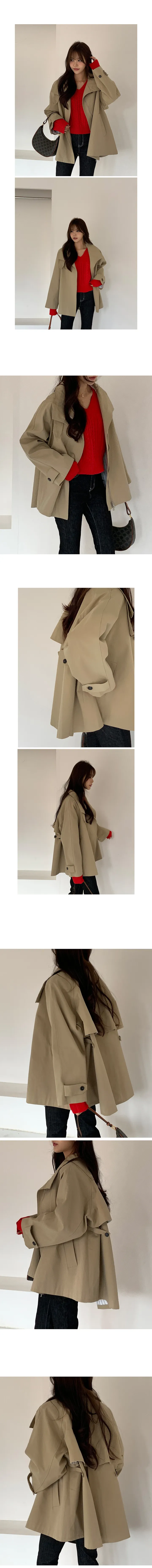 저가제품비교X *MADE🌸*가온해 하이넥 케이프 A라인 하프 트렌치 코트 상세 이미지 7
