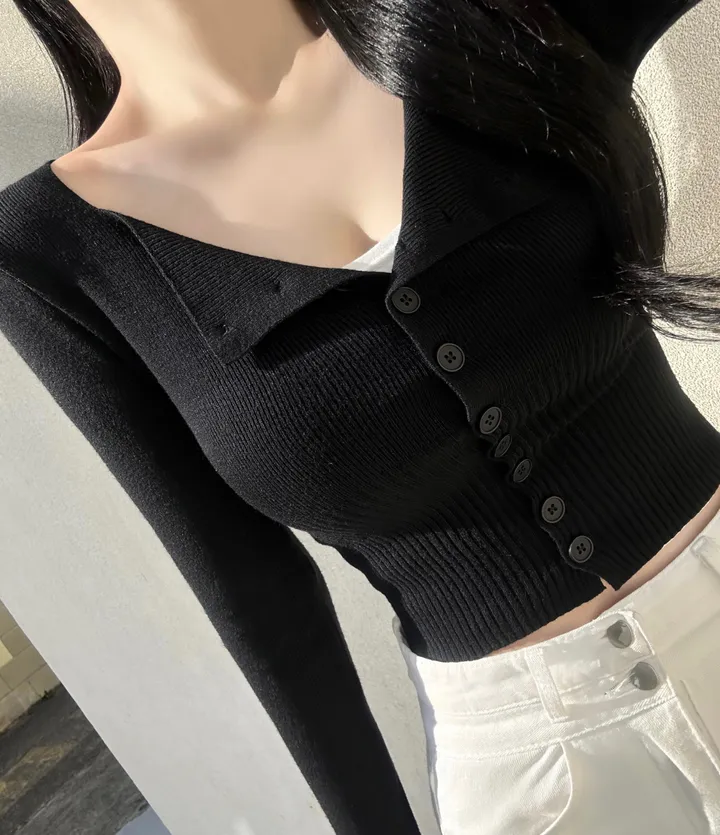 [최저가보장!!/허리잘록/벌어짐X] 청순 글램 소프트 무지 스퀘어넥 허리시보리 골지 니트 가디건 봄신상 세미크롭 데일리 데이트룩 여친룩 베이직 기본 긴팔 티셔츠 개강룩 상세 이미지 19