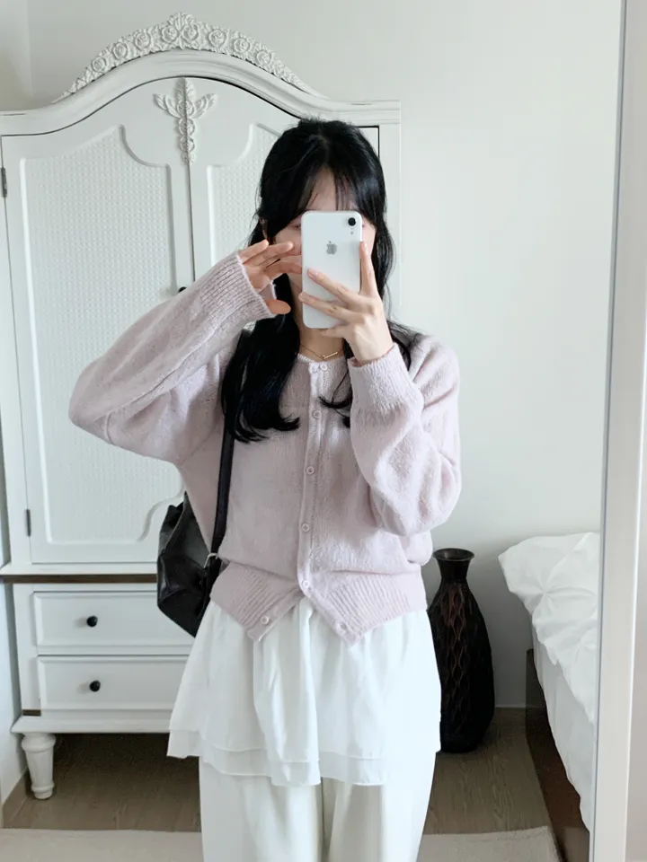 [보송/여리핏☁️] 바스 모헤어 가디건 (5color) 봄가디건/여름옷/데일리룩/데이트룩/벚꽃/나들이룩/핑크/니트/피크닉룩 상세 이미지 3