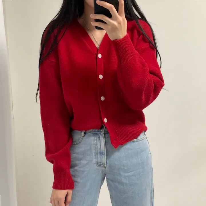 [7컬러/도톰해요!] 촘촘한 짜임의 데일리 브이넥 니트 가디건 상세 이미지 3