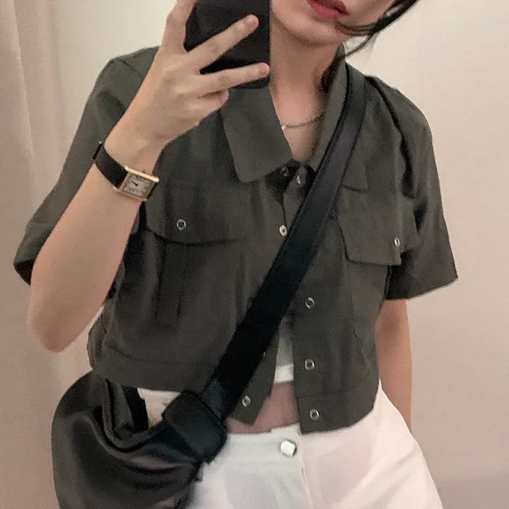 [여름*.*/핏보장🤍] 아몬드 야상 크롭 반팔 자켓 상세 이미지 22