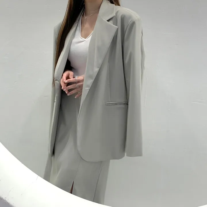 *한정수량원가 SALE* 국내 하이퀄리티 기본 수트 자켓 절개 슬릿 롱 스커트 하객룩 정장 오피스룩 투피스 세트 셋업 2color 상세 이미지 30