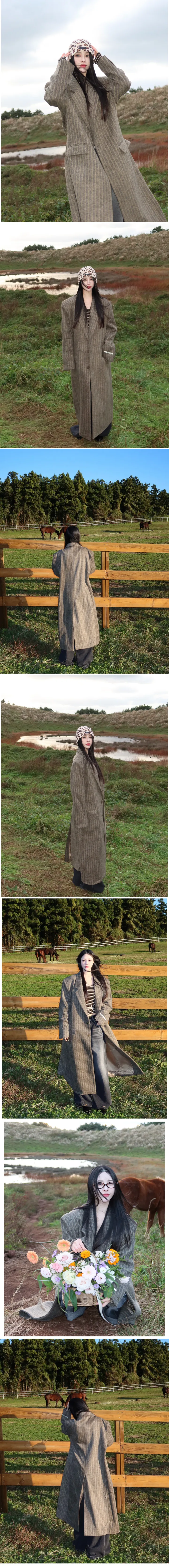 겨울 스트라이프 오버핏 울 코트 2color 상세 이미지 2