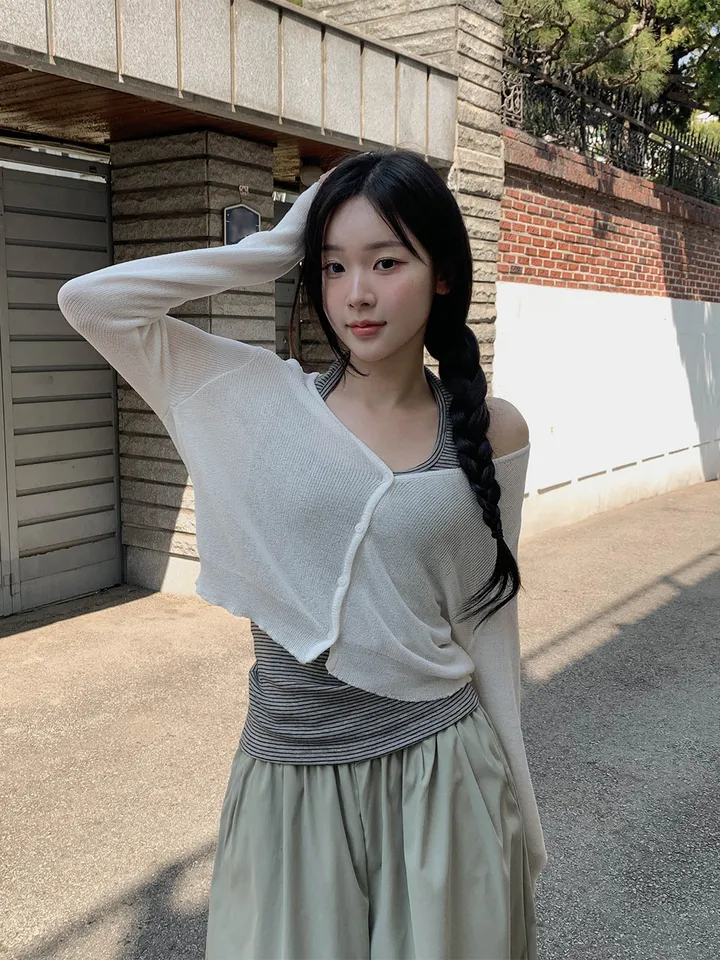 [여름까지🩵/핏강추] 르비 시스루 여리핏 세미 크롭 브이넥 긴팔 가디건 5colors 상세 이미지 11