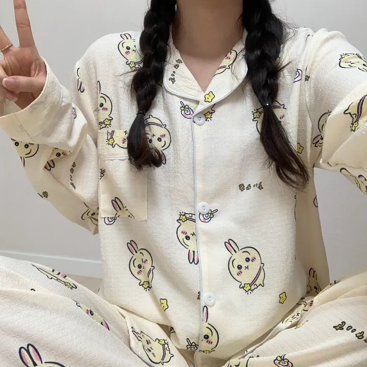 [🔥당일출고🔥/3컬러!] 먼작귀 치이카와 하치와레 우사기 생일선물 지지미 긴팔 긴바지 잠옷 파자마 홈웨어 세트 상세 이미지 19