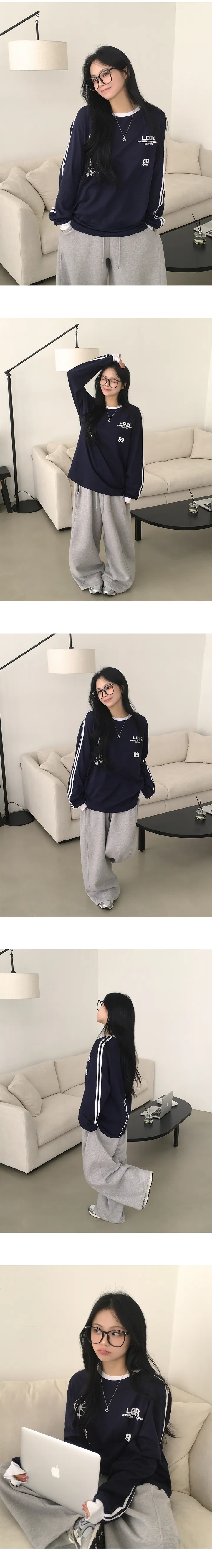 [힙무드/오버핏] 귀여움주의, 블록코어 유니폼 트랙 넘버 레터링 루즈핏 긴팔티셔츠 (3color) 상세 이미지 5