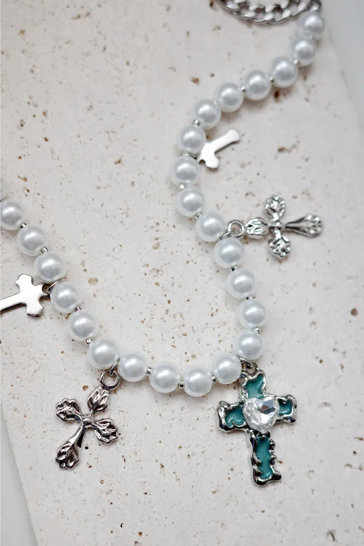 blue cross necklace | 블루 하트 십자가 진주 목걸이 상세 이미지 28