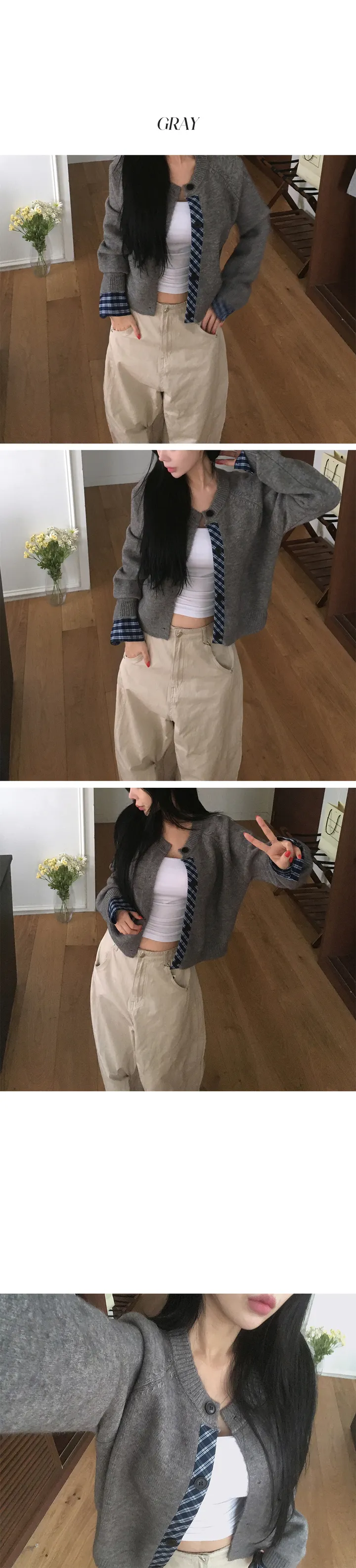 [데일리/투웨이🖤] 체크 나그랑 배색 가디건 니트 상세 이미지 8