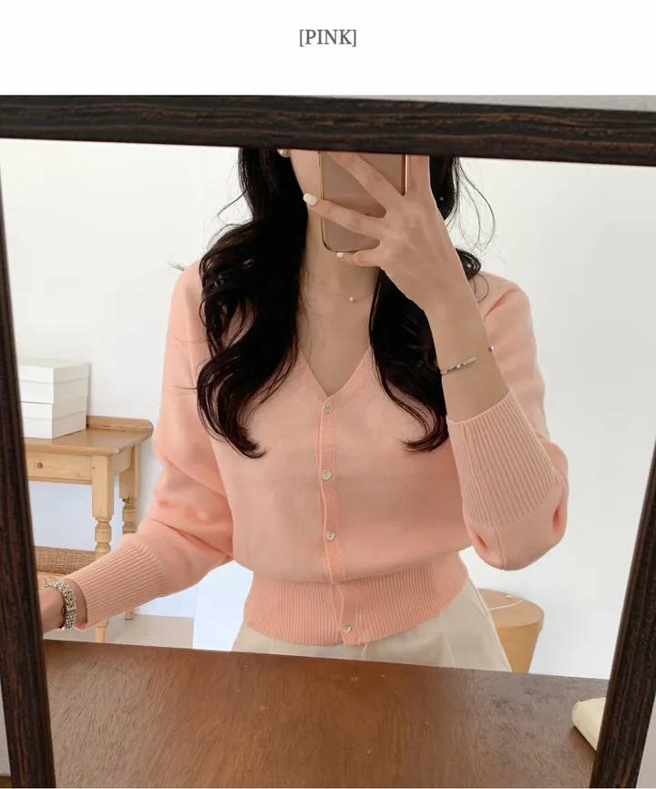 [봄신상/베이직/데일리] 빌리 브이넥가디건 7color 핑크그레이노랑 시보리 여리 니트 상세 이미지 53