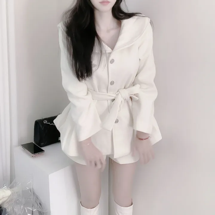 [초고퀄]소매퍼 안감누빔  하프 모직코트 반바지 투피스 세트 상세 이미지 5