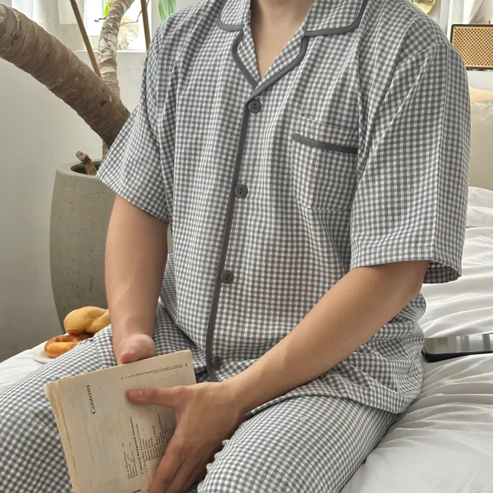 [커플잠옷/3사이즈] 시원한 여름 잠옷 체크 반팔 파자마 세트 (3컬러) 상세 이미지 15