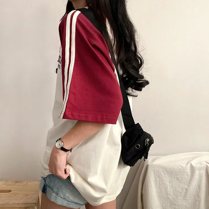 [예쁜/스포티!] 두줄 져지 배색 나그랑 브루클린 자수 데일리 반팔티T 5color 상세 이미지 16