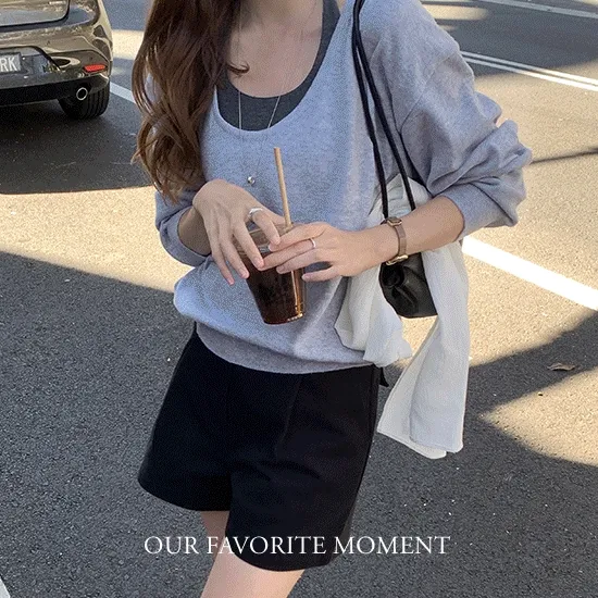 [신상할인][간절기니트][유넥니트][레이어드][ofm] 로제 딥유넥 루즈핏 니트 (knit)