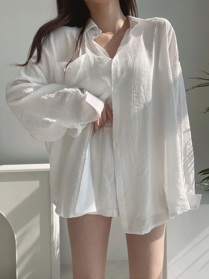 *SET* 【편해요/멋쁨】 오버 루즈핏 린넨 롱셔츠 남방 반바지 투피스 세트 상세 이미지 2