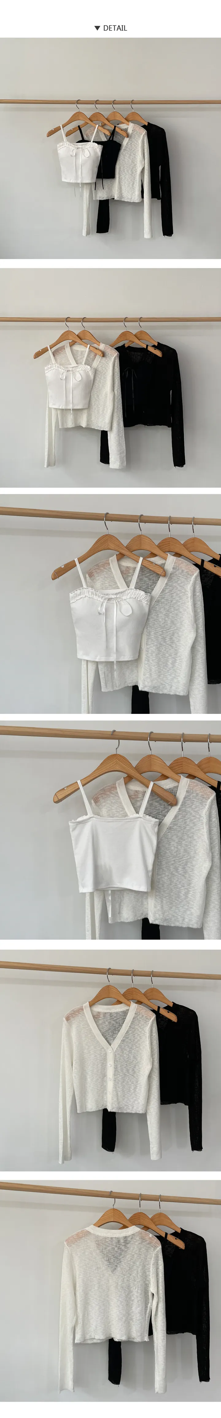 [나시+가디건set!/페미닌] 마카롱 리본포인트 크롭나시 + 가디건 2pc세트 (2color) 상세 이미지 6