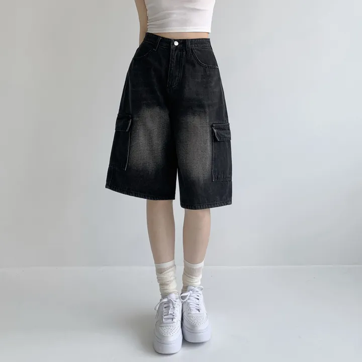 후기극찬![핏보장❤︎/힙무드/~XL] 이브닝 빈티지 힙 워싱 하이웨스트 와이드 카고 하프 버뮤다 5부 청 반바지 데님 팬츠 빅사이즈 상세 이미지 38