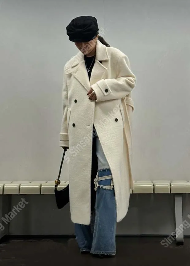 울 오버핏 롱코트 하이넥 벨트세트 더블버튼 겨울코트 2종 상세 이미지 3