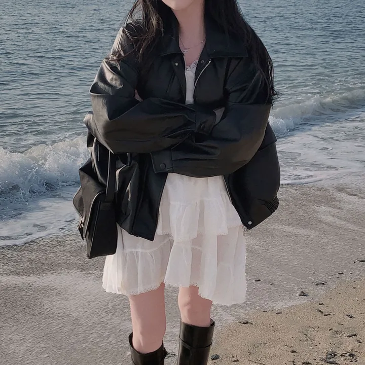 [핵고퀄!/✨주문폭주/후기극찬✨]매트 레더의 정석,오버핏 레더 블루종 자켓 점퍼 상세 이미지 44