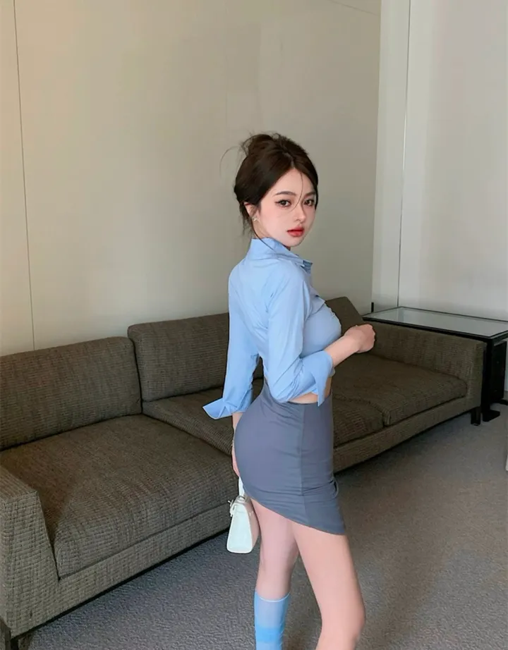 [M 당일발송][직수입][S~L사이즈] 빅사이즈 섹시투피스비서룩 오피스 회사원룩 와이셔츠 스커트 세트 상세 이미지 10
