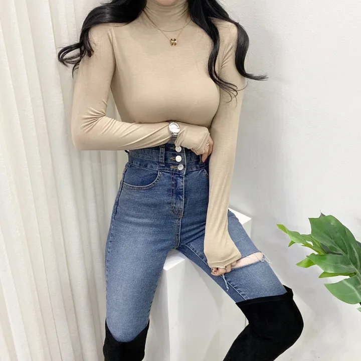 🚀당일발송🚀[6천장돌파/기모선택/묶음할인] 봄 가을 겨울 메이 부들 여리 폴라 티셔츠 이너티 상세 이미지 15