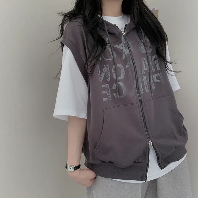 [투웨이/빈티지] 808레터링 포인트 오버핏 후드조끼 상세 이미지 13