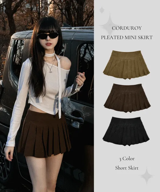 [속바지o/도톰] 지니 코듀로이 골덴 하이웨스트 A라인 테니스 플리츠 미니 스커트 -3color