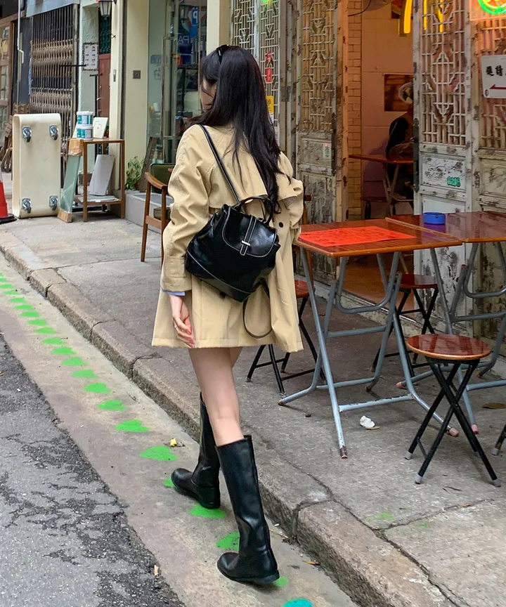 [귀욤아방핏🤎완전강츄] 하이넥 하프 숏 트렌치코트 오버핏 루즈핏 A라인 케이프 바바리 자켓 야상 점퍼 봄 가을 간절기 아우터 데일리룩 2COL 상세 이미지 5