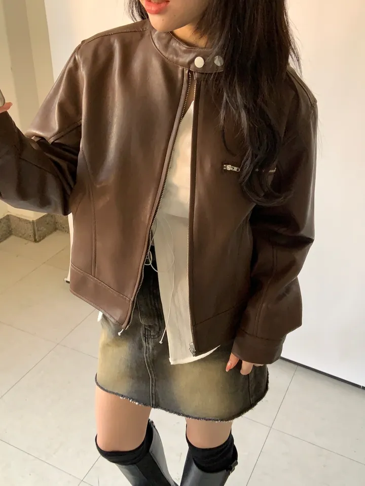 하프 크롭 레더 라이더 자켓 상세 이미지 27