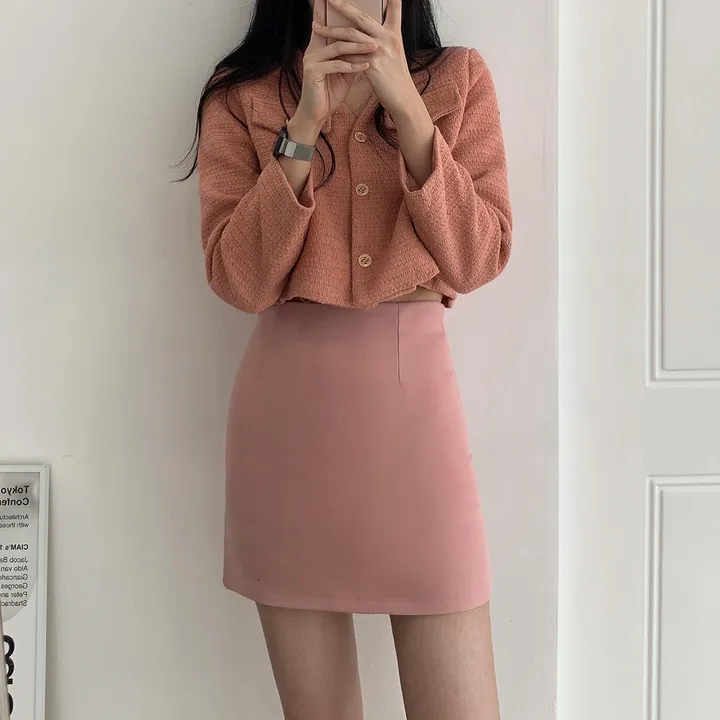 [부분 당일배송🎀1000장돌파!! 리뷰극찬🔥컬러추가!] 트위드 세미 크롭 자켓 노카라 간절기 하객룩 숏자켓 핑크 아이보리 블랙 네이비 - 5colors 상세 이미지 25
