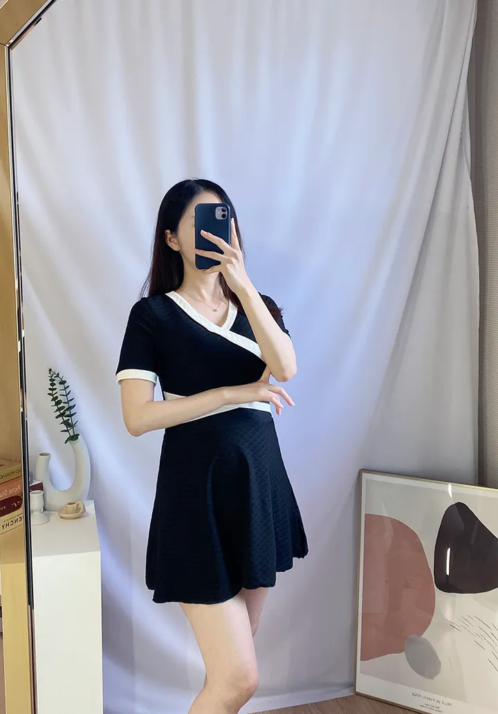 [속바지세트/3size] 클래식 배색 랩 원피스 수영복 반팔 빅사이즈 모노키니 만삭 임산부 태교여행 임부복 상세 이미지 7