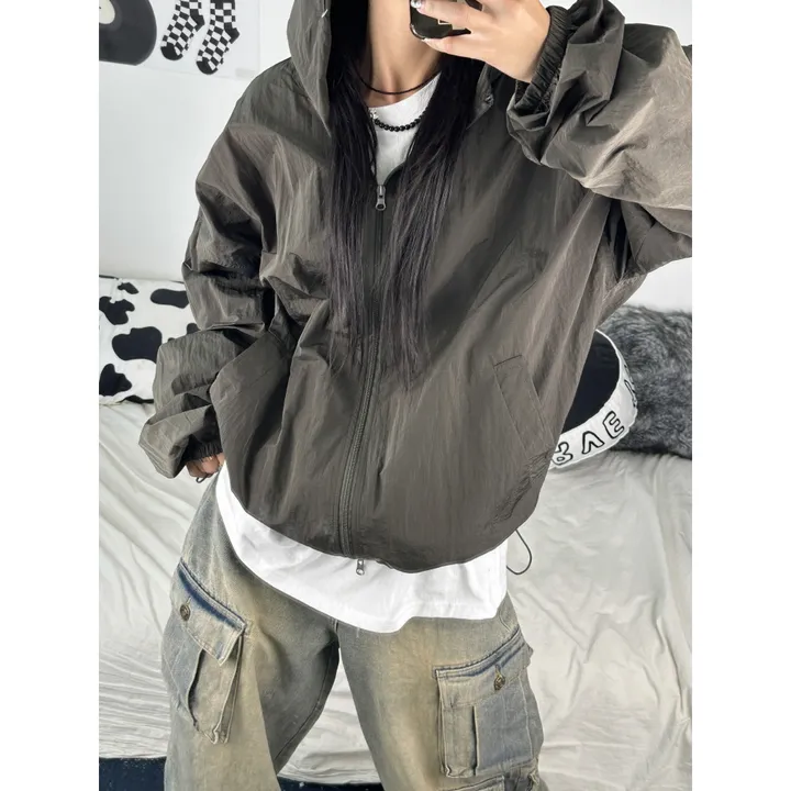 [재진행/UNISEX]고프 후드 루디 컬러 힙 윈드 집업 점퍼(chacoal,wine,blue) 상세 이미지 12