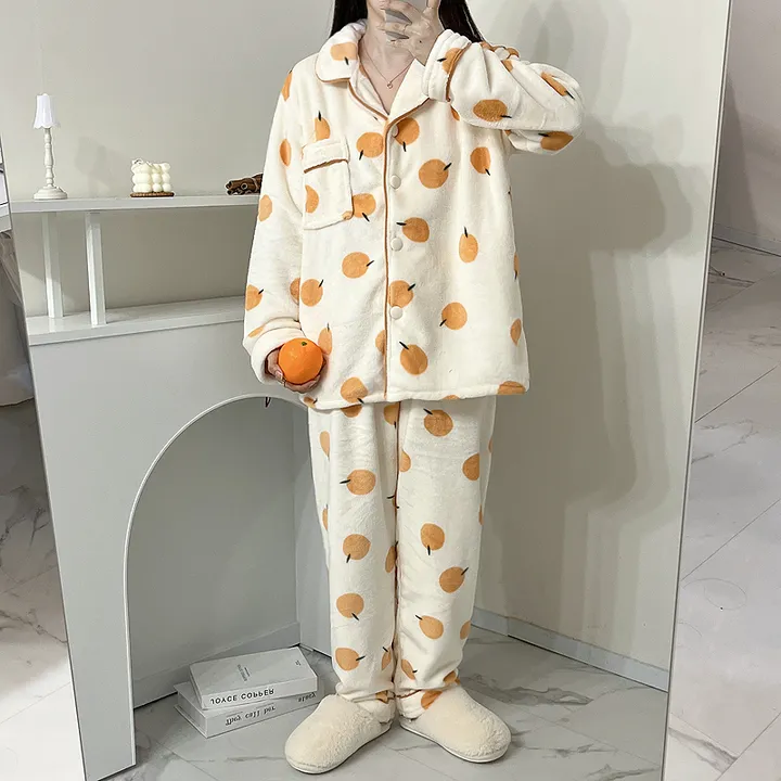 🍊[당일출고/겨울수면]🍊 귀여운 귤 오렌지 겨울 털 수면 잠옷 파자마 과일 상하세트 홈웨어 선물 극사세 부드러운 따뜻한잠옷 털 박시핏 빅사이즈 루즈핏 오버핏 상세 이미지 10