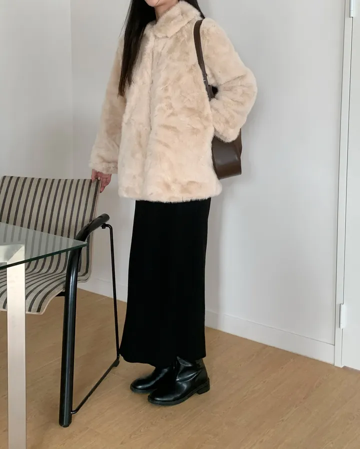 베인 겨울 카라 퍼 자켓 하프코트 싱글자켓 밍크자켓 상세 이미지 17