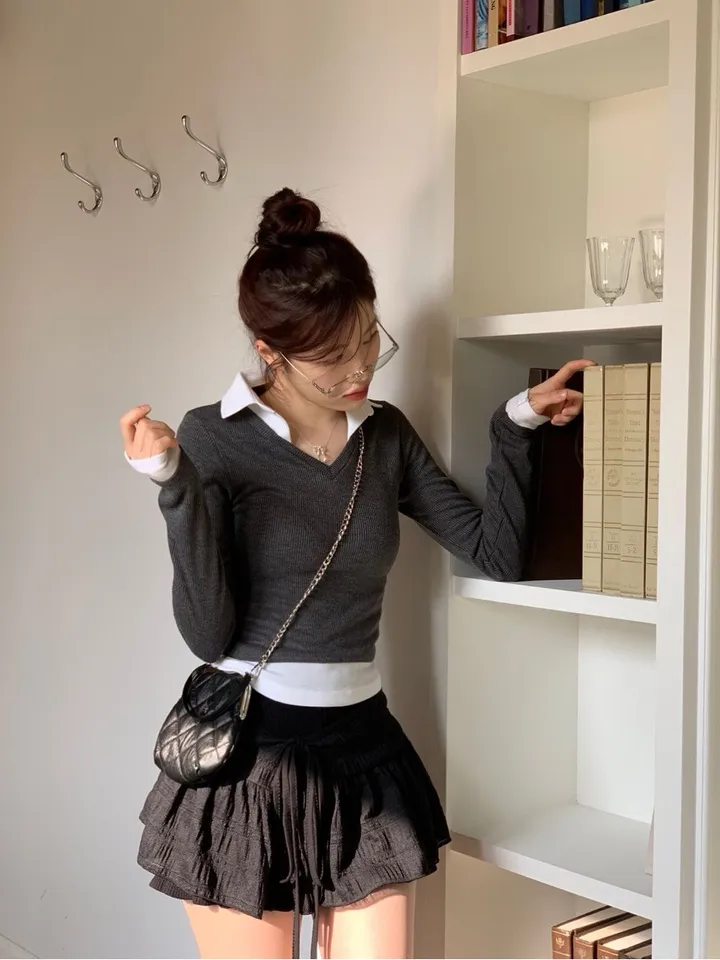 [캐시미어가디건ෆ잘록핏]르본 배색 아가일 패턴 잘록 시보리 카라넥 캐시미어 울니트 버튼 가디건 4color 상세 이미지 32