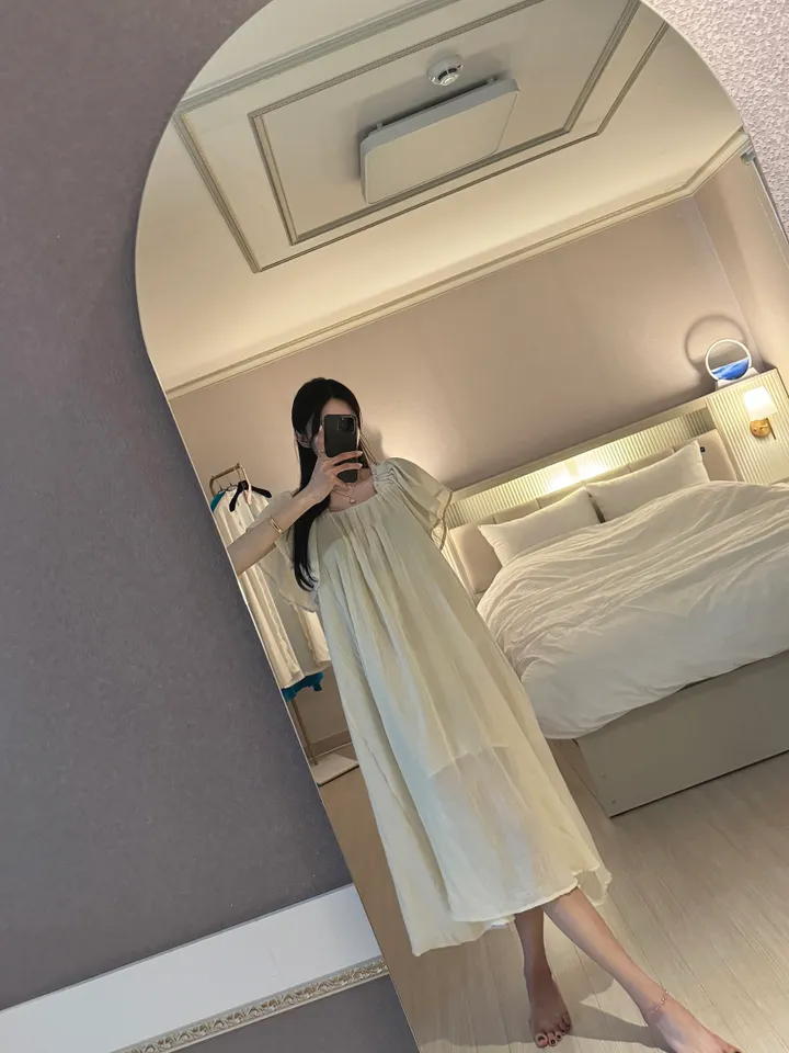 [임산부가능/여리여리핏] 쉬폰 깃털 롱 원피스 잠옷 홈웨어 파자마 상세 이미지 11
