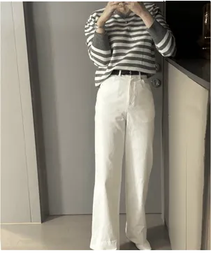 [허벅지커버/국내제작] 바이오 워싱 일자 코튼 롱 세미 와이드팬츠