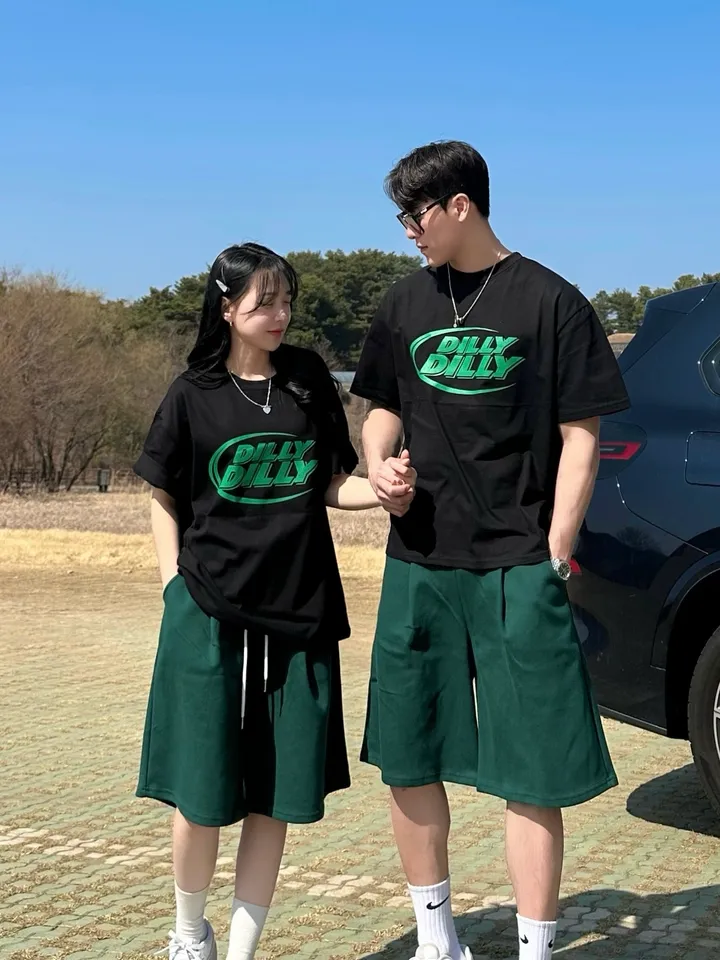 세트가능/ 남녀공용 오버핏 반팔 여름 커플룩 커플티 레터링 루즈핏 반팔 티셔츠 합포 핀턱 버뮤다 팬츠 밴딩 반바지 꾸안꾸 트레이닝 세트 커플 시밀러룩 빅사이즈 세트 스트릿 딜리 상세 이미지 7