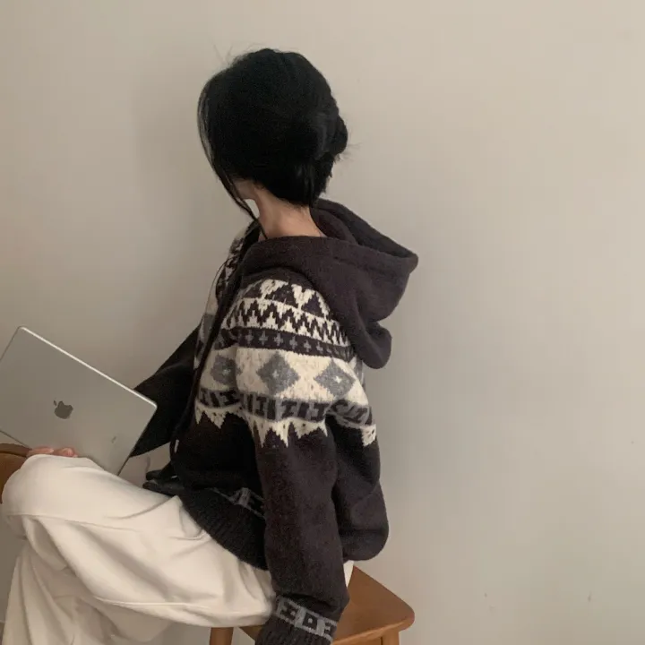 [도톰해요,!] 뉴픽 노르딕 떡볶이 자가드 후드 니트 가디건 - 3color 상세 이미지 6