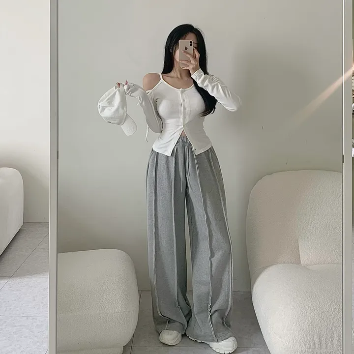 [꾸안꾸필수/넉넉핏] 타르트 데끼 두줄 통 와이드 팬츠 상세 이미지 6