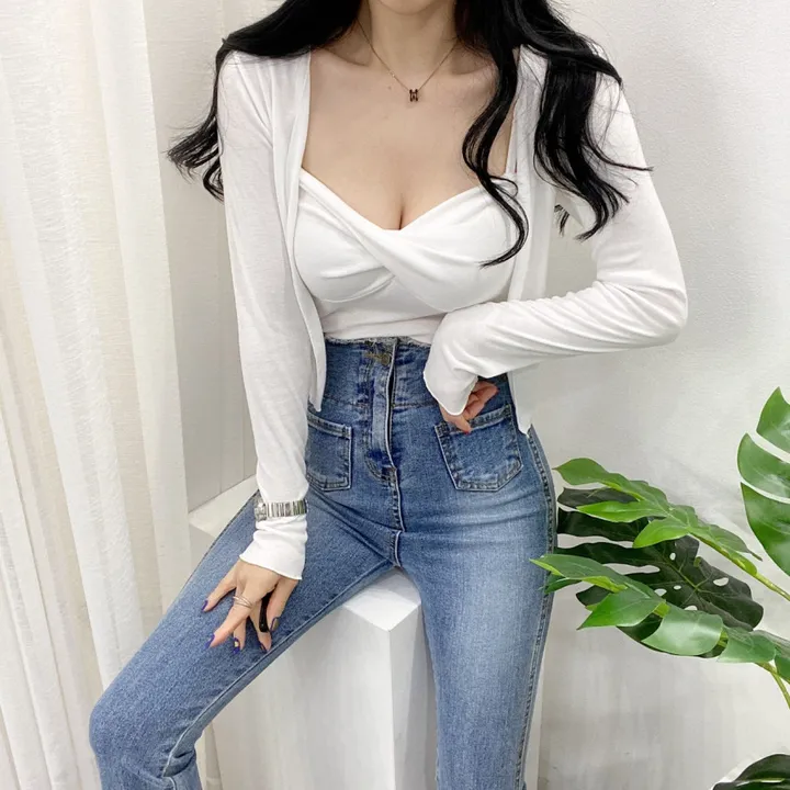 🚀당일발송🚀[몸매보정/글램룩] 봄 여름 가을 알프 숏 꽈베기 나시 가디건 세트 상세 이미지 4