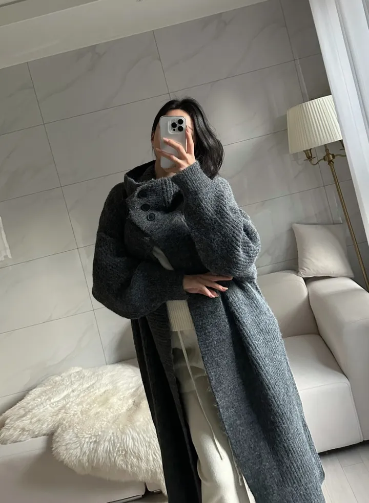 [아이당일] *도톰따숩 터틀넥 울 숄 빅카라 꽈배기 뜨개 니트 맥시롱가디건 울롱코트 울가디건(5color) 상세 이미지 21