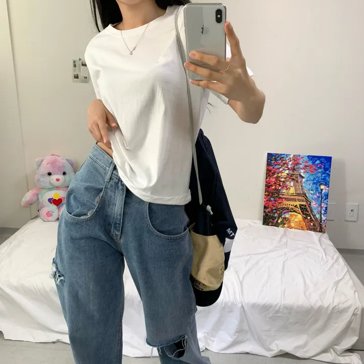 [활용도200%] 베이직 루즈핏 무지 이너 레이어드 기본 반팔티 (4col) 상세 이미지 5