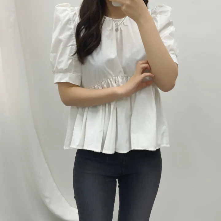 (전색상당일발송!) 파스텔 셔링 퍼프 블라우스 3color 상세 이미지 10