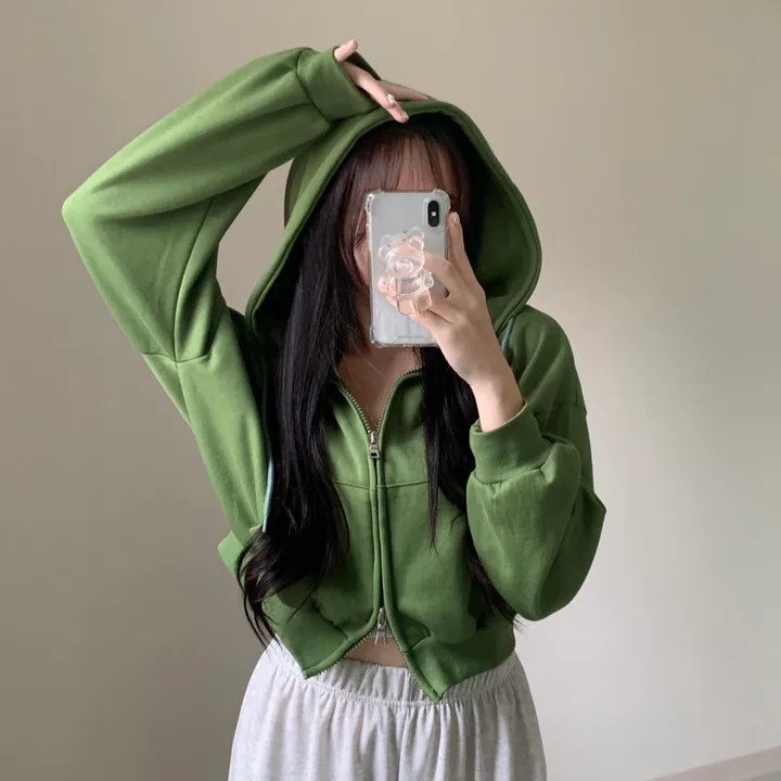 [아방귀염핏💕/투웨이] 로멜 크롭 루즈핏 벌룬 김팔 투웨이 후드 집업 상세 이미지 3
